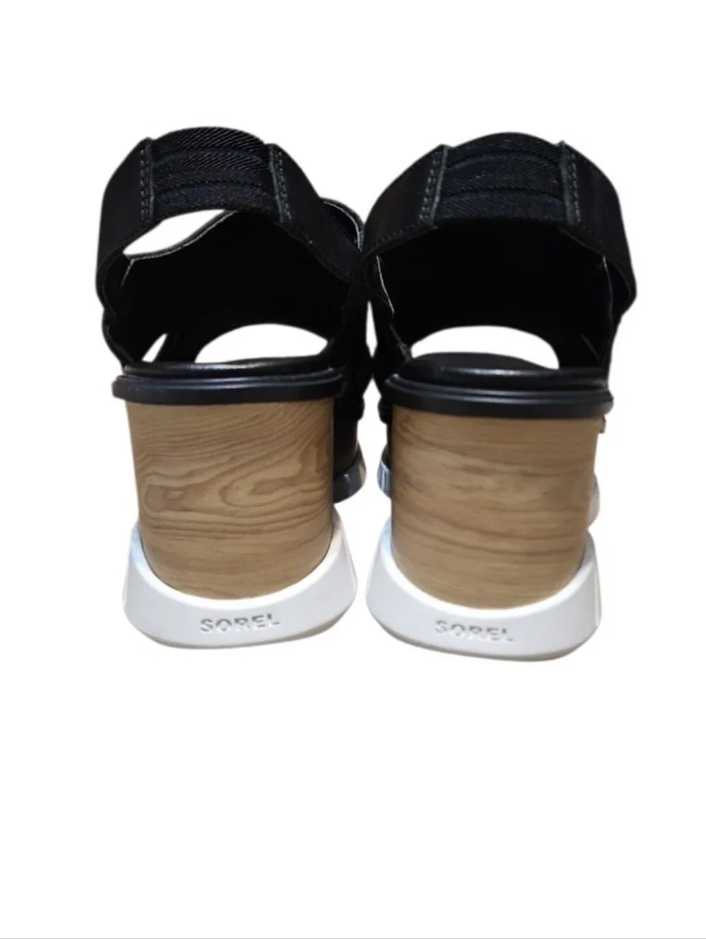 Sorel Joanie 111 Slingback Wedge Black Leather Sandals